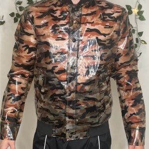 Men's Zara See Through Waterproof
Camo Bomber Jacket Rain Coat Clear Size Small